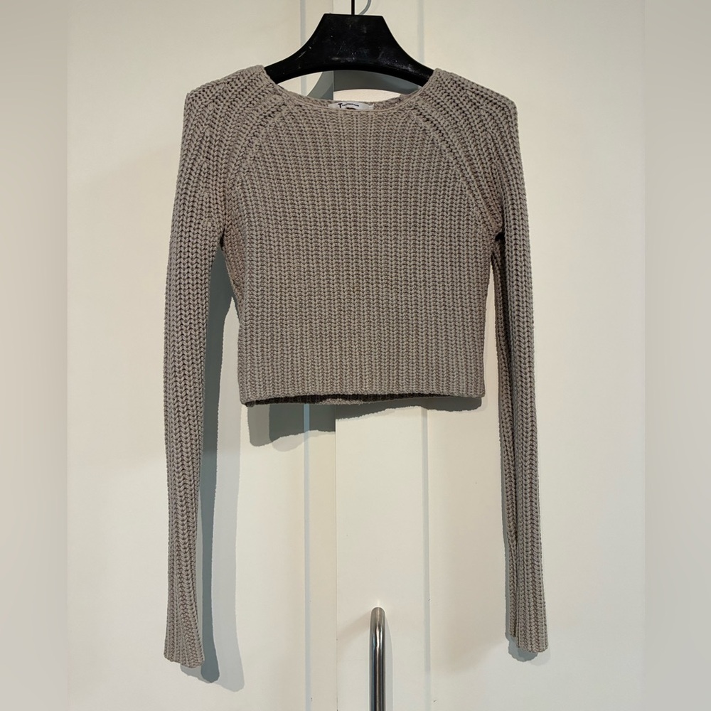 T by Alexander Wang XS Taupe Cropped Knit Sweater 🤍 100% Cotton